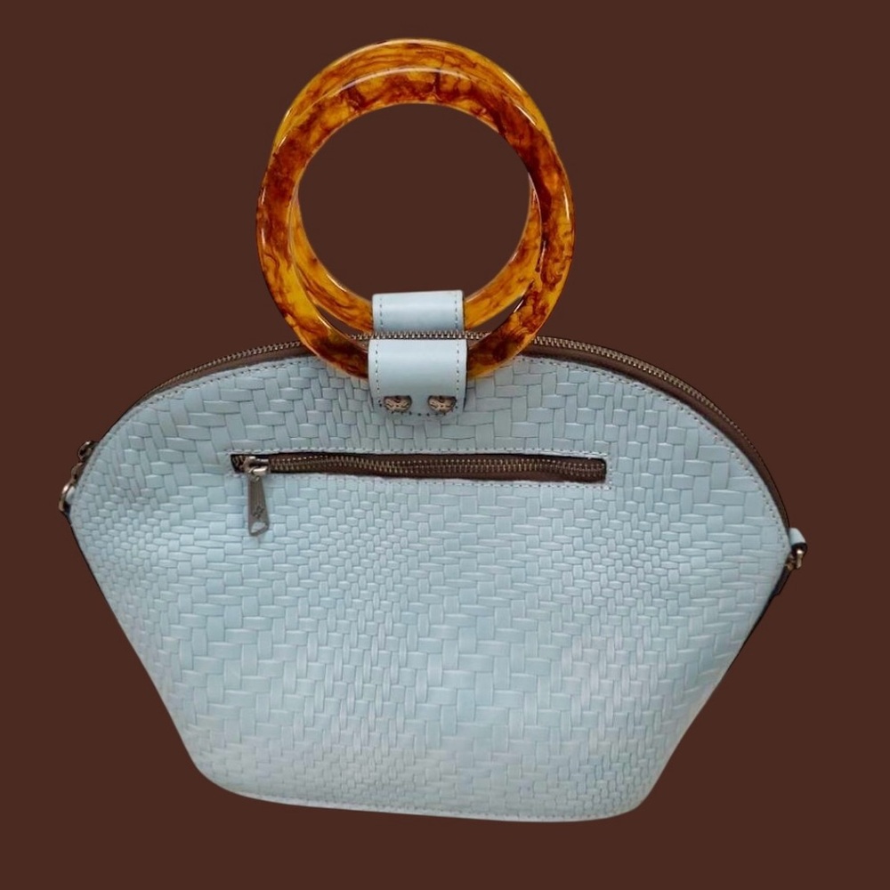 Patricia Nash Meldola Dome Satchel Blue Leather Bag Top Handle
